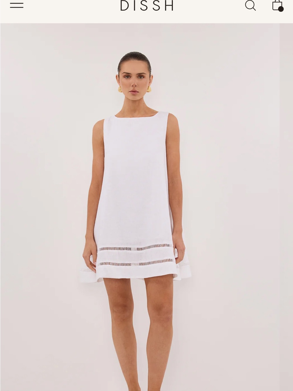 DISSH White Sleeveless Mini Shift Dress with Eyelet Hem